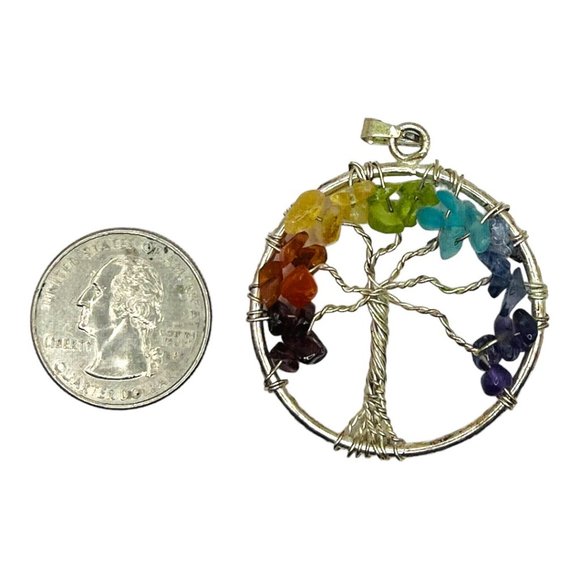 Artisan Wire-Wrapped Tree Pendant Multi Gemstone Vintage 70s Handcrafted EUC - Picture 6 of 7
